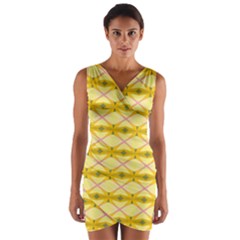 Pattern Pink Yellow Wrap Front Bodycon Dress