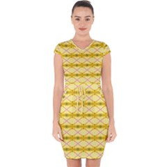 Pattern Pink Yellow Capsleeve Drawstring Dress  by HermanTelo