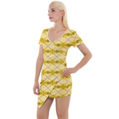 Pattern Pink Yellow Short Sleeve Asymmetric Mini Dress by HermanTelo