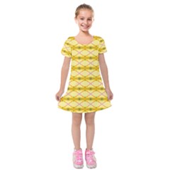 Pattern Pink Yellow Kids  Short Sleeve Velvet Dress