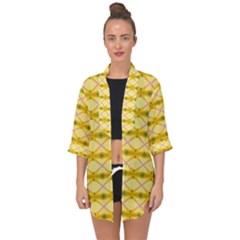 Pattern Pink Yellow Open Front Chiffon Kimono