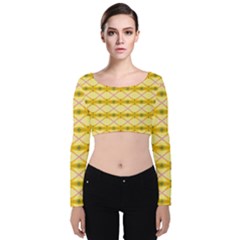 Pattern Pink Yellow Velvet Long Sleeve Crop Top