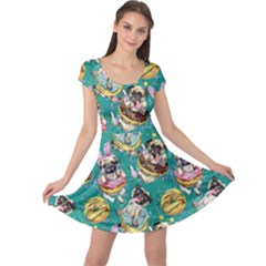 Funny Pug Dog And Donut Cap Sleeve Dress by trulycreative