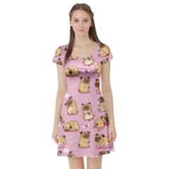 Cute Pug Dog Pink Short Sleeve Skater Dress by trulycreative