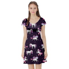 Unicorn Purple Short Sleeve Skater Dress