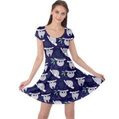 Cute Cartoon Sloth Navy Cap Sleeve Dress