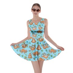 Funny Jungle Sloth Blue Skater Dress