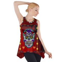 Awesome Sugar Skull With Hearts Side Drop Tank Tunic by FantasyWorld7