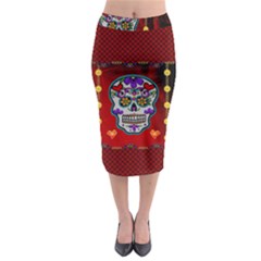 Awesome Sugar Skull With Hearts Midi Pencil Skirt by FantasyWorld7