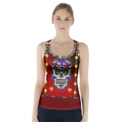 Awesome Sugar Skull With Hearts Racer Back Sports Top by FantasyWorld7