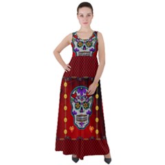 Awesome Sugar Skull With Hearts Empire Waist Velour Maxi Dress by FantasyWorld7