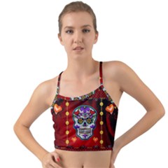 Awesome Sugar Skull With Hearts Mini Tank Bikini Top