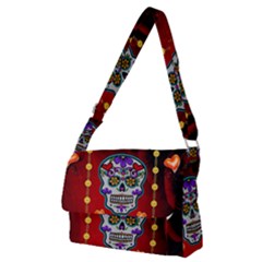 Awesome Sugar Skull With Hearts Full Print Messenger Bag (m)