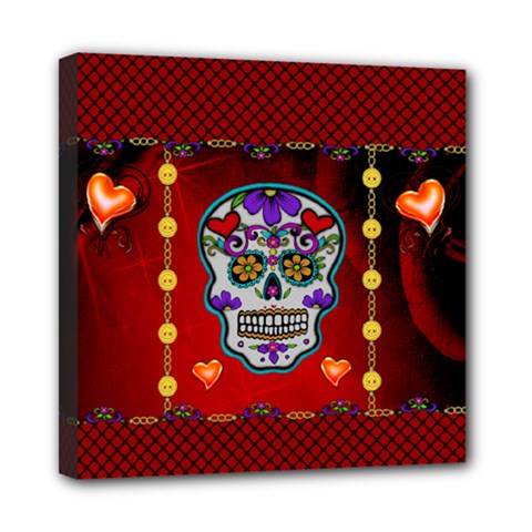 Awesome Sugar Skull With Hearts Mini Canvas 8  X 8  (stretched) by FantasyWorld7