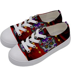 Awesome Sugar Skull With Hearts Kids  Low Top Canvas Sneakers by FantasyWorld7