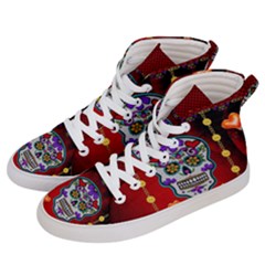 Awesome Sugar Skull With Hearts Women s Hi-top Skate Sneakers by FantasyWorld7