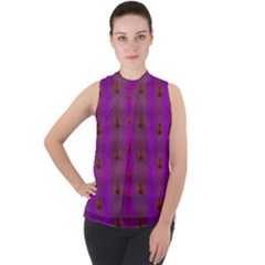 Peace Is Cool Again And Decorative Mock Neck Chiffon Sleeveless Top