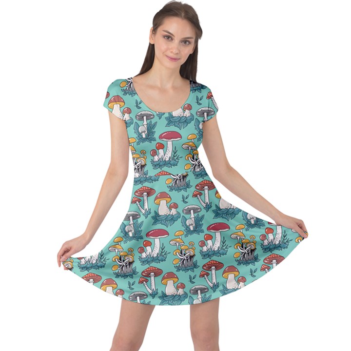 Cute Mushroom Turquoise Cap Sleeve Dress