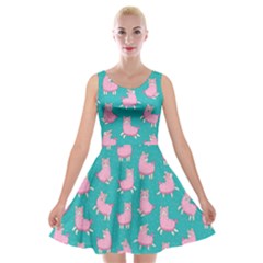 Cute Cartoon Llama Alpaca Velvet Skater Dress