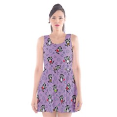 Cute Raccoon Purple Scoop Neck Skater Dress