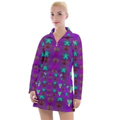 Peace Is Cool Again And Decorative Flowers Women s Long Sleeve Casual Dress by pepitasart