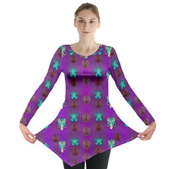 Peace Is Cool Again And Decorative Flowers Long Sleeve Tunic  by pepitasart