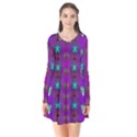 Peace Is Cool Again And Decorative Flowers Long Sleeve V-neck Flare Dress View1