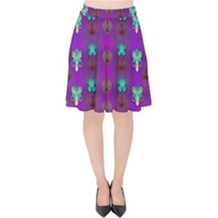 Peace Is Cool Again And Decorative Flowers Velvet High Waist Skirt by pepitasart