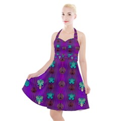 Peace Is Cool Again And Decorative Flowers Halter Party Swing Dress  by pepitasart