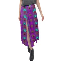 Peace Is Cool Again And Decorative Flowers Velour Split Maxi Skirt