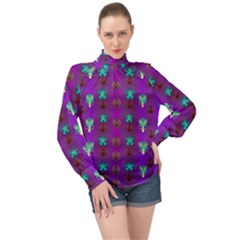 Peace Is Cool Again And Decorative Flowers High Neck Long Sleeve Chiffon Top by pepitasart