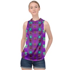 Peace Is Cool Again And Decorative Flowers High Neck Satin Top by pepitasart