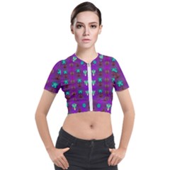 Peace Is Cool Again And Decorative Flowers Short Sleeve Cropped Jacket by pepitasart