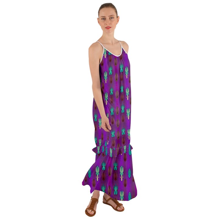 Peace Is Cool Again And Decorative Flowers Cami Maxi Ruffle Chiffon Dress