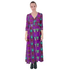 Peace Is Cool Again And Decorative Flowers Button Up Maxi Dress