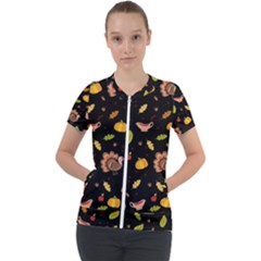 Thanksgiving Turkey Pattern Short Sleeve Zip Up Jacket