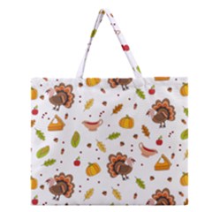 Thanksgiving Turkey Pattern Zipper Large Tote Bag by Valentinaart