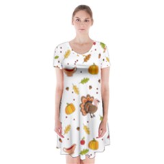 Thanksgiving Turkey Pattern Short Sleeve V-neck Flare Dress by Valentinaart