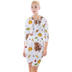 Thanksgiving Turkey Pattern Quarter Sleeve Hood Bodycon Dress by Valentinaart