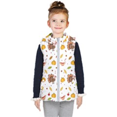 Thanksgiving Turkey Pattern Kids  Hooded Puffer Vest by Valentinaart