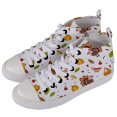 Thanksgiving Turkey Pattern Women s Mid-top Canvas Sneakers by Valentinaart