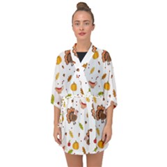 Thanksgiving Turkey Pattern Half Sleeve Chiffon Kimono