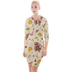 Thanksgiving Turkey Pattern Quarter Sleeve Hood Bodycon Dress by Valentinaart