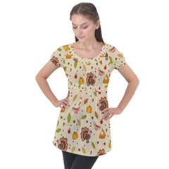 Thanksgiving Turkey Pattern Puff Sleeve Tunic Top by Valentinaart