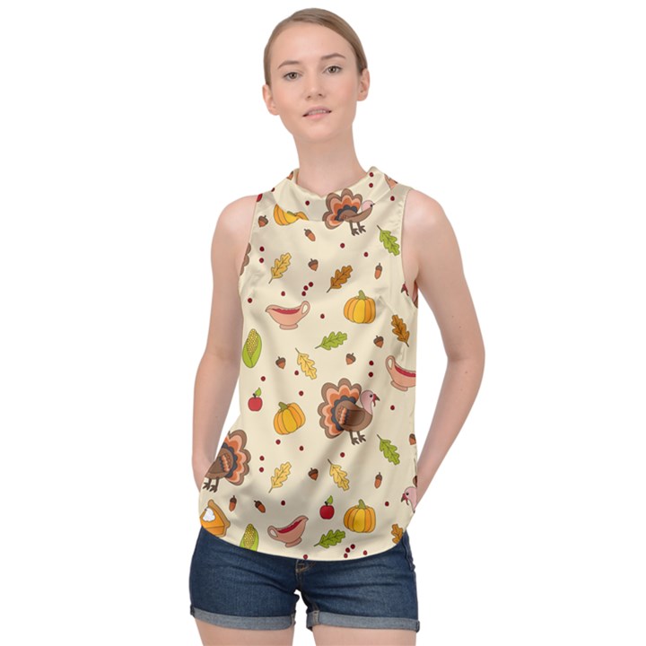 Thanksgiving Turkey pattern High Neck Satin Top