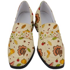 Thanksgiving Turkey Pattern Women s Chunky Heel Loafers by Valentinaart