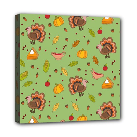 Thanksgiving Turkey Pattern Mini Canvas 8  X 8  (stretched) by Valentinaart