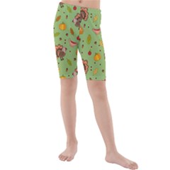 Thanksgiving Turkey Pattern Kids  Mid Length Swim Shorts