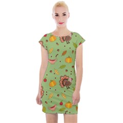 Thanksgiving Turkey Pattern Cap Sleeve Bodycon Dress by Valentinaart