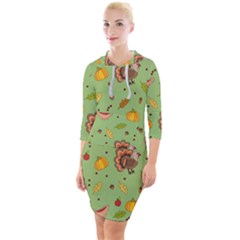 Thanksgiving Turkey Pattern Quarter Sleeve Hood Bodycon Dress by Valentinaart